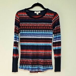 Orvis Fair Isle Thermal Base Layer Top Size Large Multicolor Patterned Stripes